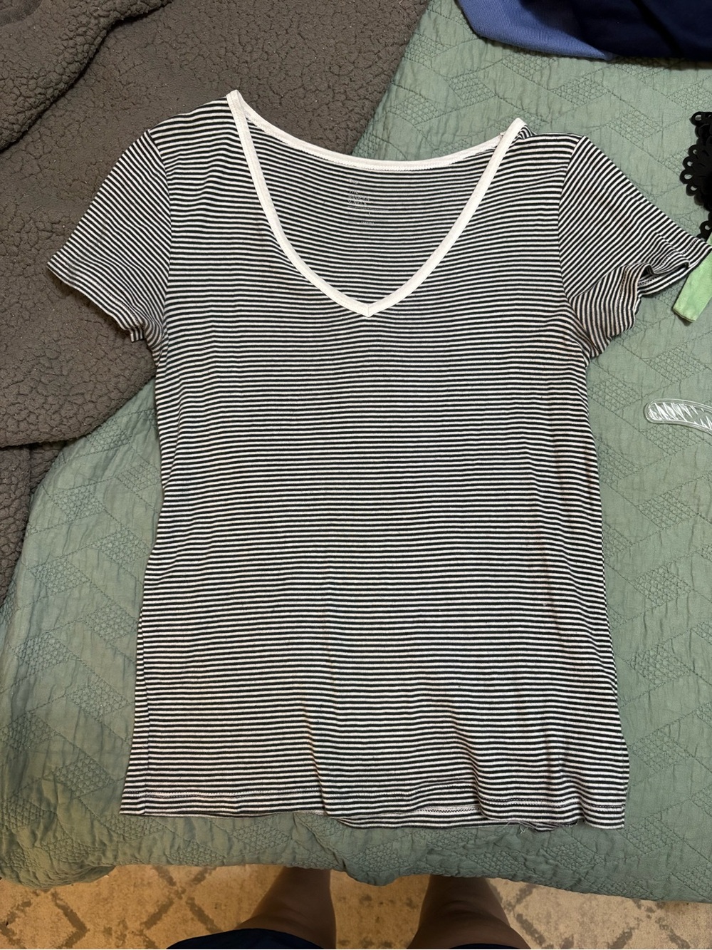 GAP Black & White Striped V-Neck Short Sleeve Tee